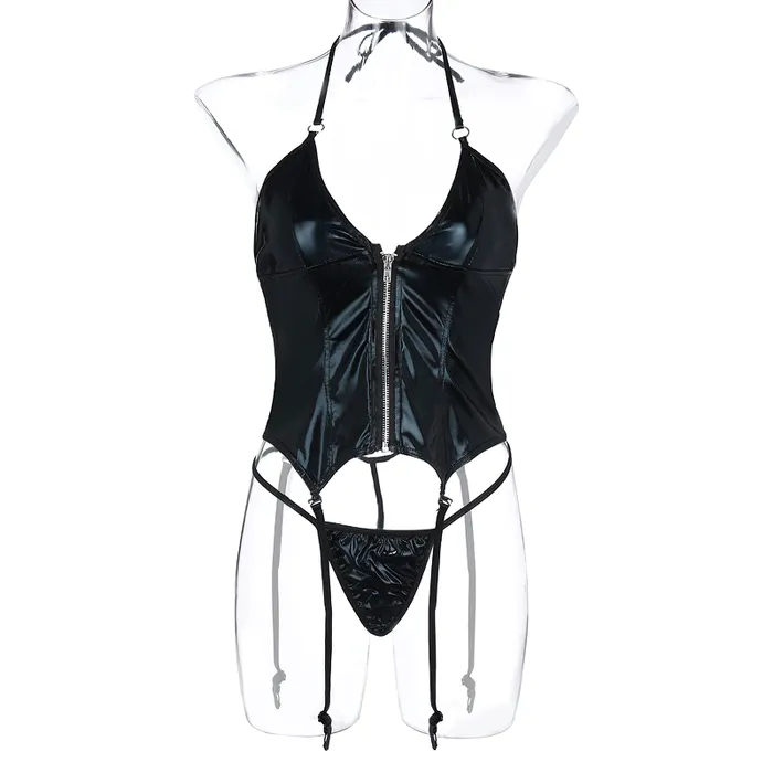 Male Sex Toys EVEs SECRETS Sexy Zippered Lingerie Underwear Bodysuit with Garter Straps and Thongs Female Seductive Outfits