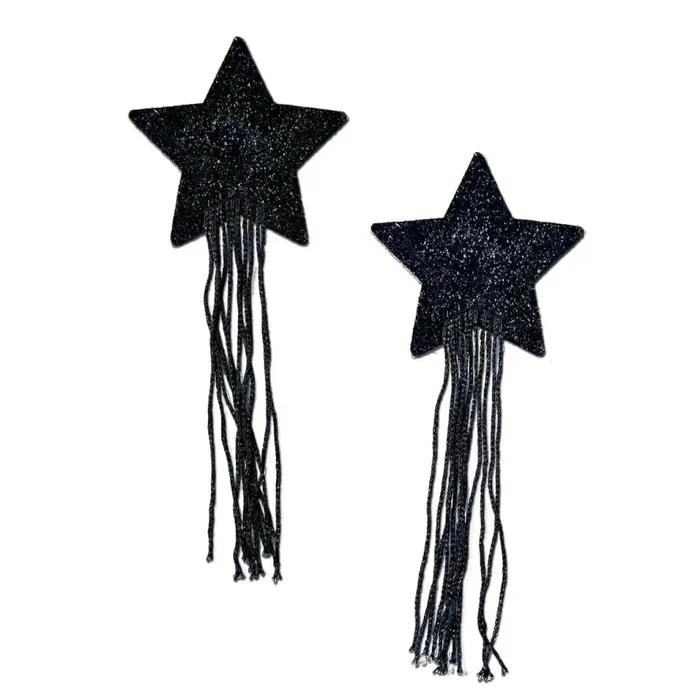 Pastease Female Sex Toys Pastease Tassel Pasties Black Sparkle Star with Long Fringe Nipple Pasties