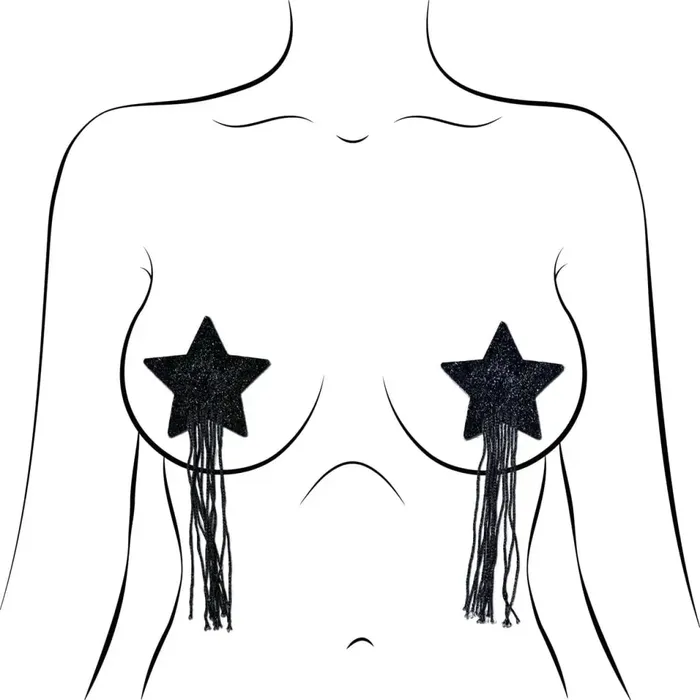 Pastease Female Sex Toys Pastease Tassel Pasties Black Sparkle Star with Long Fringe Nipple Pasties