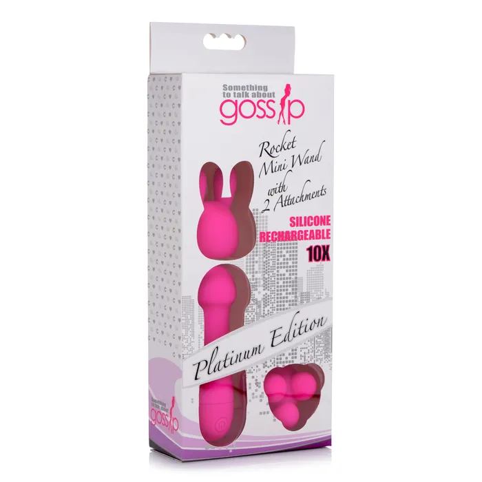 Gossip Female Sex Toys Rocket 10X Silicone Rechargeable Mini Wand w 2 Attachments